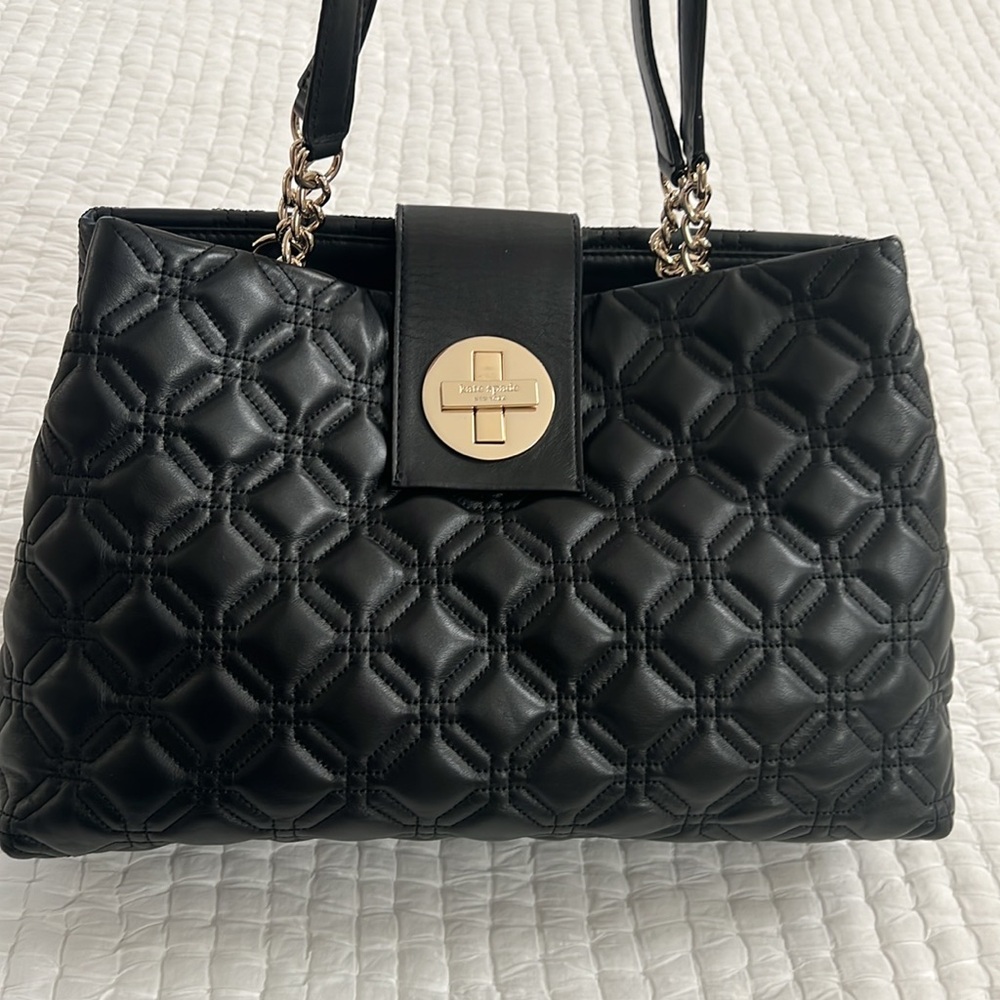 Kate Spade ELENA Astor Court Tote Black Quilted Leather Chain Shoulder Bag NWT